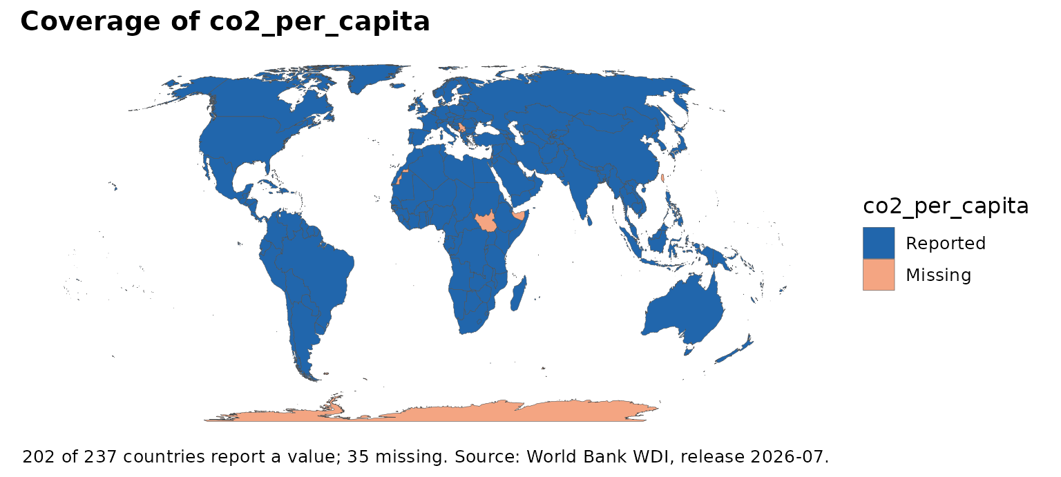Map of which countries report CO2 per capita.
