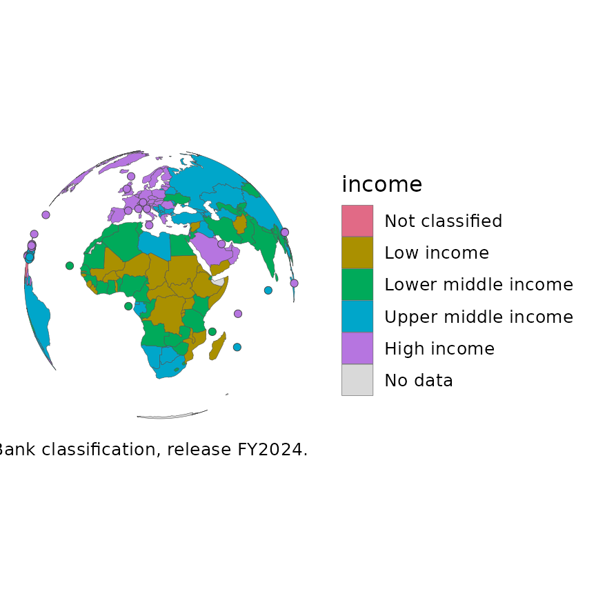 Orthographic globe shaded by income group.