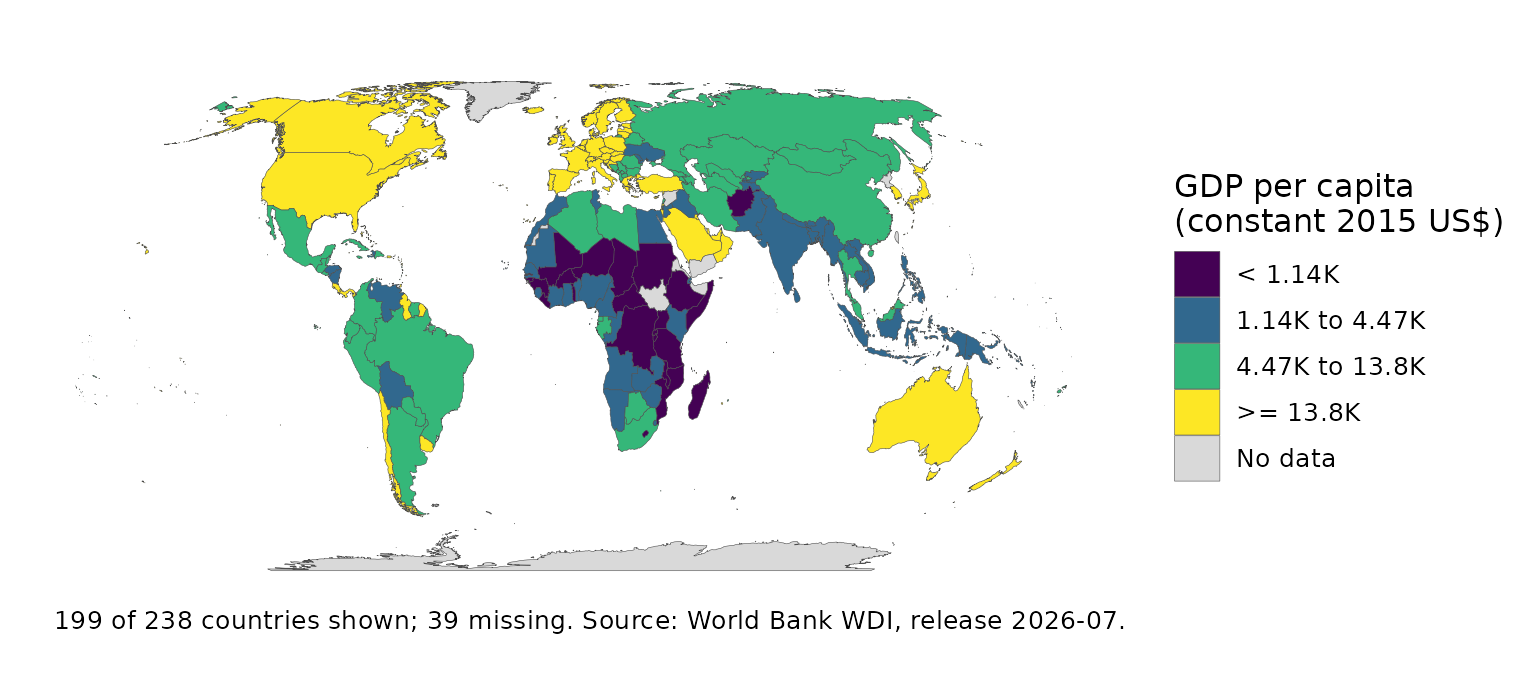 Choropleth with the World Bank income thresholds as fixed classes.