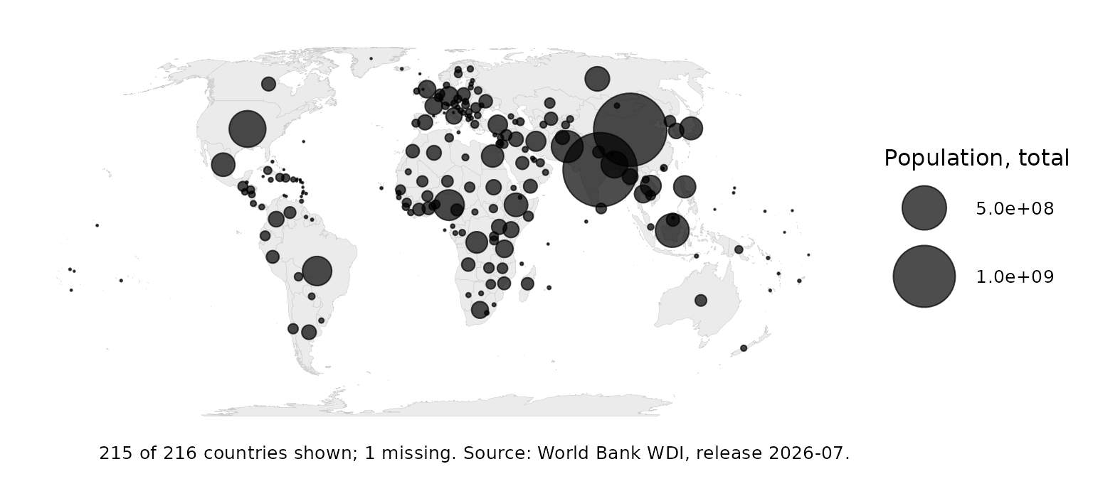 Proportional-symbol map of population.