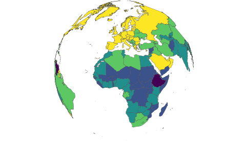 Orthographic globe shaded by World Bank income group