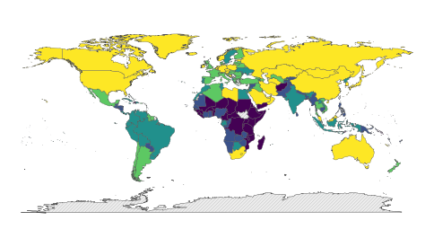 Choropleth with the no-data countries drawn in diagonal hatching instead of grey